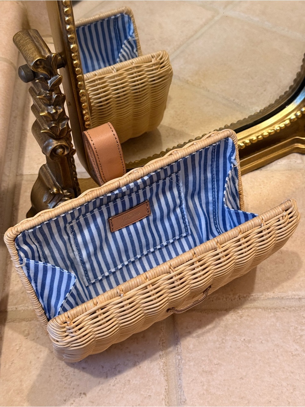 J Crew Woven Raffia Clutch with Leather Trim - Tan - Picture 6 of 6